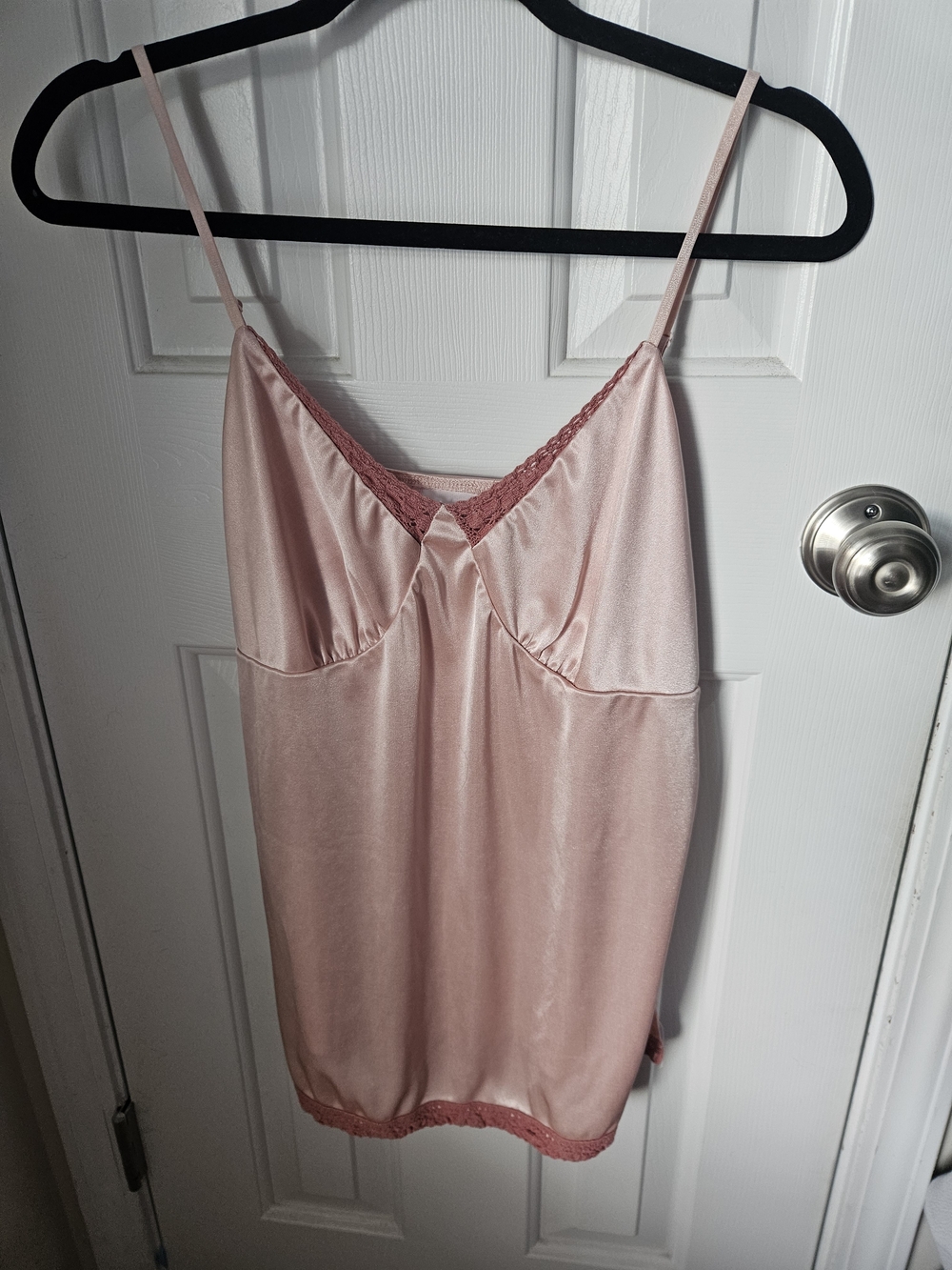 Xhilaration Satin Slip Chemise in Light Pink with Lace Trim